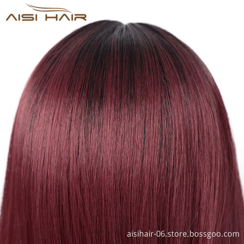 Aisi Hair Long Ombre Red Dark Root Wig Silky Straight Lace Frontal Wig Middle Part Synthetic Front Lace Hair Wigs For Women